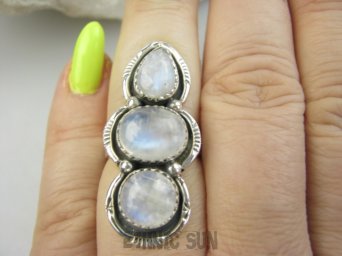 bpe9516 Orientalna Piękność Długi 3.8 cm cudownie zdobiony Pierścień Pierścionek Kamień Księżycowy r.14 Srebro 925 #