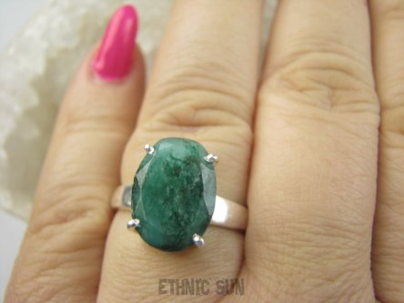 bpee4385 PIĘKNY LUX Pierścień Pierścionek OKAZ Szmaragd Indyjski Szmaragdy r.21/ r.22 Srebro 925