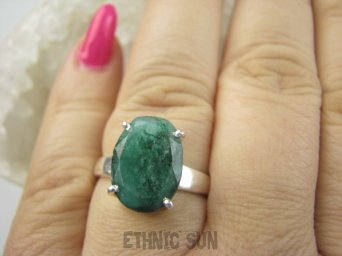 bpee4385 PIĘKNY LUX Pierścień Pierścionek OKAZ Szmaragd Indyjski Szmaragdy r.21/ r.22 Srebro 925