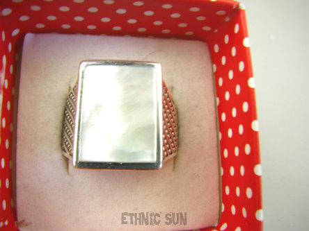 bpee4045 UNISEX Damski lub Męski SYGNET Pierścień Pierścionek Macica Perłowa r.22/ r.23 Srebro 925 #