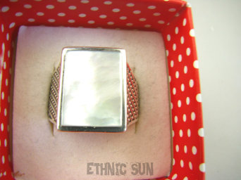 bpee4045 UNISEX Damski lub Męski SYGNET Pierścień Pierścionek Macica Perłowa r.22/ r.23 Srebro 925 #