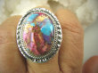 bpe7134 NIEZWYKŁA Wielobarwna Ostryga front 3,1cm Pierścień OSTRYGOWY TURKUS MIEDZIANY Turkus OSTRYGA Muszla złota MIEDZ r.18/ r.19 Srebro 925 # - 9