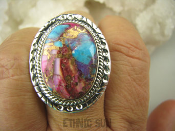 bpe7134 NIEZWYKŁA Wielobarwna Ostryga front 3,1cm Pierścień OSTRYGOWY TURKUS MIEDZIANY Turkus OSTRYGA Muszla złota MIEDZ r.18/ r.19 Srebro 925 #