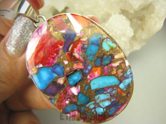 bwe3268 FANTASTYCZNY duży wisior 6,3cm /3,6 Wielobarwny aż 22G OSTRYGOWY TURKUS MIEDZIANY Mojave OSTRYGA Muszla złota MIEDZ Srebro 925 #