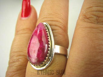 bpe7980 Rubinowa Kropla !!! Orientalny Delikatny Pierścień Rubin Indyjski Rubiny r.16 Srebro 925 #