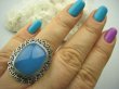 bpe4141 Piękny Błękitno - Niebieski CHALCEDON (TARCZYCA) DUŻY Pierścień r.19 Srebro 925 czakra gardła # - 3