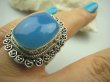 bpe4141 Piękny Błękitno - Niebieski CHALCEDON (TARCZYCA) DUŻY Pierścień r.19 Srebro 925 czakra gardła # - 4