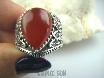 bpe5123 Obrączka Motyl - symbol szczęścia i wolności niezależności Wygodny PIERŚCIEŃ CZERWONY ONYKS  - SERCE, EGZEMY, PAMIĘĆ r.21 zdobiona obrączka Srebro 925 #