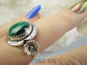 bpe9495 Biżuteria Egzotyczna !!! PIĘKNY PIERŚCIEŃ Pierścionek MALACHIT - pobudza kreatywność r.15 Srebro 925 #