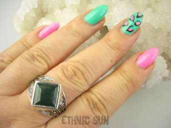 bpee4026 UNISEX DUŻY MĘSKI lub damski SYGNET Pierścień Pierścionek Szmaragd Indyjski Szmaragdy r.29 DUŻY ROZMIAR Srebro 925 #