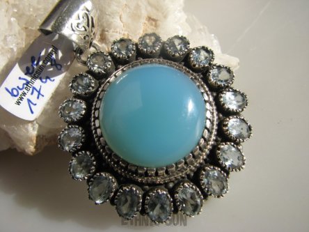 bwee1748 LUKSUSOWY KLEJNOT -  22 gramy !!! Duży Wisior Chalcedon (tarczyca) rzadki  BLUE TOPAZ (kamień młodości ) Srebro 925 #