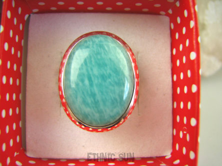 bpe6745 LAZUROWY AMAZONIT Klasyczny Pierścień Amazonit - Kamień Marzeń i realizacji r.19 lśniące Srebro 925 #