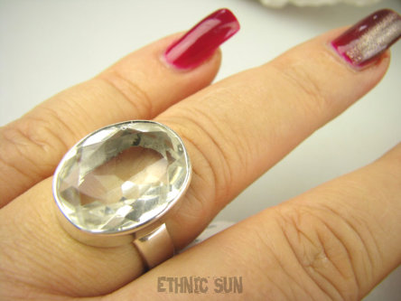 bpee3915 WSPANIAŁY KLASYCZNY OKAZ Odpromiennik zdobi leczy chroni Lśniący Pierścień Pierścionek Kryształ Górski r.17 Srebro 925 #