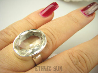 bpee3915 WSPANIAŁY KLASYCZNY OKAZ Odpromiennik zdobi leczy chroni Lśniący Pierścień Pierścionek Kryształ Górski r.17 Srebro 925 #