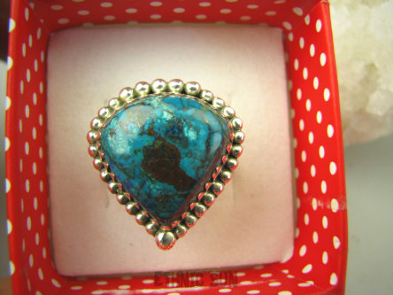 bpe8336 Cudowne Barwy - Rzadkość Pierścień Pierścionek naturalny Niebiesko Morski AZURYT r.16 Srebro 925 #