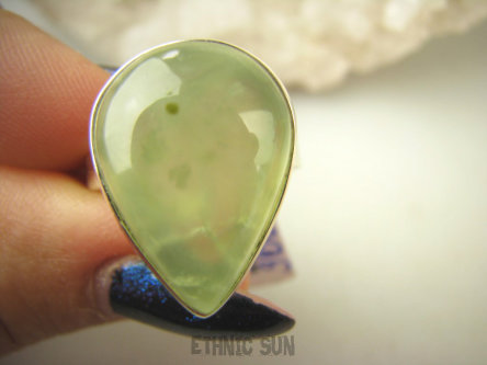 bpe9007 ZIELONA KROPLA ! Pierścień Pierścionek z naturalnym Prehnitem PREHNIT r.19 Lśniące Srebro 925 Czakra Serca #