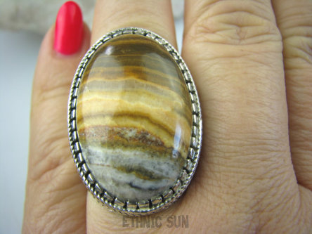 bpe5625 Cudo JASPIS Wielki OKAZ 20 gramów !!! WIELKI Pierścień kojący Jaspis - uspokaja duszę r.18/ r.19 szeroka obrączka Srebro 925 #