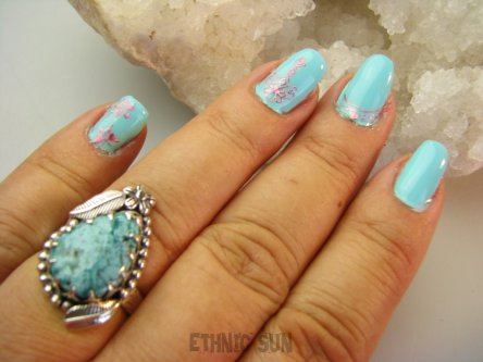 bpe9187 Biżuteria Egzotyczna PIERŚCIEŃ Pierścionek z naturalnym Turkusem Turkus - opiekun ciała i duszy Turkusy r.19 Srebro 925 #