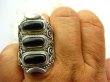 bpe2188  DUŻY Długi Orientalny Pierścień z onyksami ONYKS regeneruje SERCE, EGZEMY, PAMIĘĆ r.16 Srebro 925 # - 8