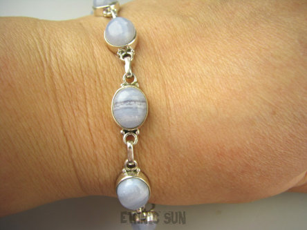 bb3112 Bransoleta fioletowy błękitny KORONKOWY AGAT BLUE LACE kamień spokoju i pozytywnego myślenia idealny na STRES , CHOROBY OCZU , USZU UKOJENIE DUSZY Srebro 925 #