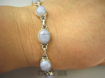 bb3112 Bransoleta fioletowy błękitny KORONKOWY AGAT BLUE LACE kamień spokoju i pozytywnego myślenia idealny na STRES , CHOROBY OCZU , USZU UKOJENIE DUSZY Srebro 925 #