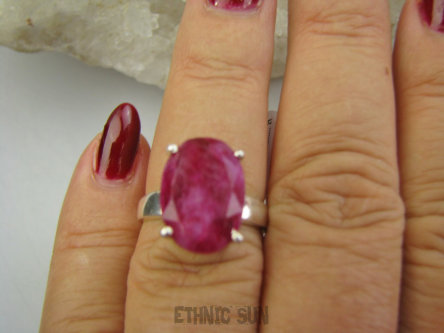 bpee4369 PIĘKNY Elegancki Pierścień Pierścionek OKAZ Rubin Indyjski Rubiny r.13 Srebro 925