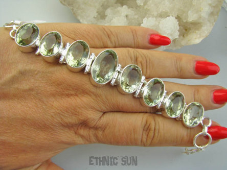 bb3847 Luksusowa DUŻA 44 gramy !!!  BOSSSKA RZADKOŚĆ  duże okazy kamieni  Bransoleta Bransoletka Unikat RZADKI kamień ZIELONY AMETYST 8 sztuk Srebro 925 #