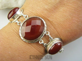 bb3917 Cudowna ORIENTALNA Piękność 31 g !!! DUŻA Bransoleta Bransoletka Czerwony Onyks CUDOWNA Srebro 925