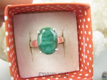 bpee4355 PIĘKNY LUX Pierścień Pierścionek OKAZ Szmaragd Indyjski Szmaragdy r.22 Srebro 925