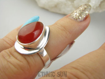 bpe9353 Przepiękny Delikatny Pierścień Pierścionek czerwony ONYKS - regeneruje SERCE, EGZEMY, PAMIĘĆ r.12 Srebro 925