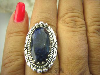 bpee3887 Szafirowy CUDOWNY Pierścień Szafir Indyjski w orientalnej oprawie Szafiry - WIERNOŚĆ w związkach , Stres, choroby oczu ciśnienie r.17 Srebro 925 #