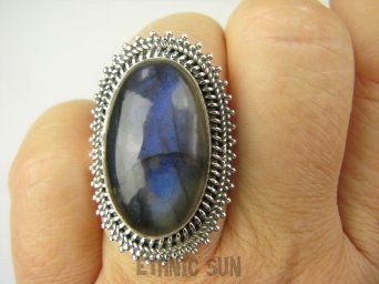 bpe8610 Piękny Orientalny Pierścień Pierscionek Niebieski Labradoryt Spektrolit - kamień Zorzy Polarnej r.16 Srebro 925 #