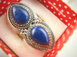 bpe8947 Orientalna Piękność Długi 3.9 cm cudownie zdobiony Pierścień Królewski Lapis Lazuli - strażnik prawdy i mądrości r.17 Srebro 925 # - 10