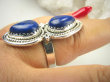 bpe8947 Orientalna Piękność Długi 3.9 cm cudownie zdobiony Pierścień Królewski Lapis Lazuli - strażnik prawdy i mądrości r.17 Srebro 925 # - 5