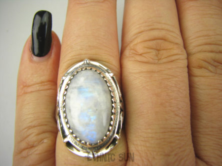 bpe8570 Biżuteria Orientalna !!! Pierścień Pierścionek Kamień Księżycowy r.15/ r.16 Srebro 925 #