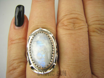 bpe8570 Biżuteria Orientalna !!! Pierścień Pierścionek Kamień Księżycowy r.15/ r.16 Srebro 925 #