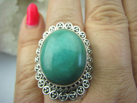 bpe5779  WYJĄTKOWO PIĘKNY Pierścień z Naturalnym zielonym Turkusem zielony TURKUS - opiekun ciała i duszy r.21 Srebro 925 #