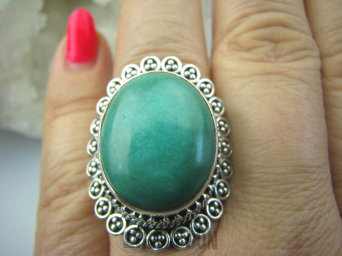 bpe5779  WYJĄTKOWO PIĘKNY Pierścień z Naturalnym zielonym Turkusem zielony TURKUS - opiekun ciała i duszy r.21 Srebro 925 #