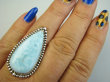 bpe9604 Bosko Piękny Długi 3.9 cm Skarb Pierścień Pierścionek Rzadki Larimar (kamień Anielski ) - stawy, serce lęki, otwiera czakrę gardła r.18 Srebro 925 # - 6