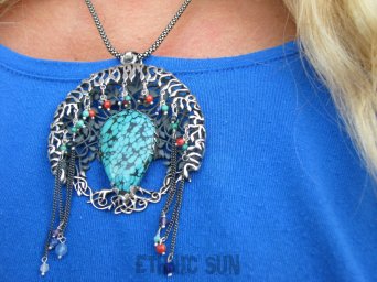 bwe1972 RAJSKIE DRZEWO ŻYCIA - symbol nieśmiertelności 32 gramy !!!! PRZEPIĘKNY DWUSTRONNY DUŻY AŻUROWY ORIENTALNY Wisior Turkus, Koral, Lapis Lazuli Srebro 925 #