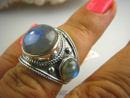 bpe3097 Biżuteria Orientalna !!! Oksydowany Pierścień Obrączka Labradoryt Spektrolit kamień Zorzy Polarnej r.13 Srebro 925 #