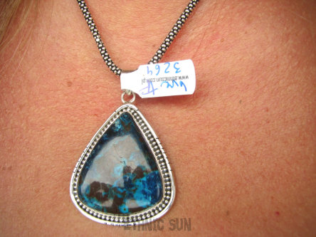 bwe3264 NOCNA GALAKTYKA Piękny 16G Egzotyczny Wisior naturalny Niebiesko Granatowy AZURYT zdobione Srebro 925 #