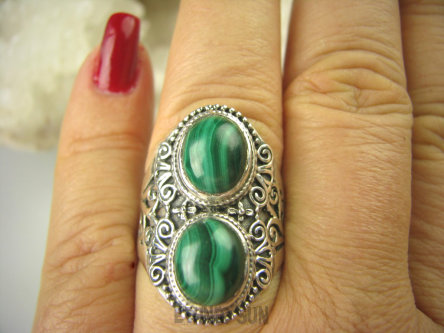 bpe6537 Biżuteria Egzotyczna !!! Pierścień MALACHIT - pobudza kreatywność r.20 szeroka obrączka Srebro 925 #