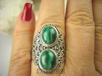 bpe6537 Biżuteria Egzotyczna !!! Pierścień MALACHIT - pobudza kreatywność r.20 szeroka obrączka Srebro 925 #