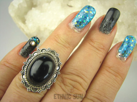 bpe6761 Śliczny Pierścień czarny ONYKS regeneruje SERCE, EGZEMY, PAMIĘĆ r.13 mały rozmiar Srebro 925 #