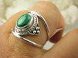 bpe9092 Finezyjny Ażurowy Pierścień Pierścionek podwójna obrączka naturalny Malachit r.25/ r.26  ale i r.24 będzie dobry(duży rozmiar) Srebro 925 # - 4