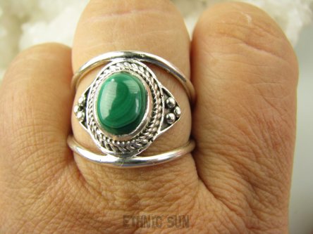 bpe9092 Finezyjny Ażurowy Pierścień Pierścionek podwójna obrączka naturalny Malachit r.25/ r.26  ale i r.24 będzie dobry(duży rozmiar) Srebro 925 #