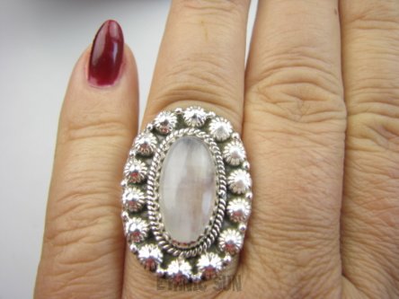 bpe9622 Biżuteria Orientalna !!! Piękny Pierścień Pierścionek Kamień Księżycowy r.18 Srebro 925 #