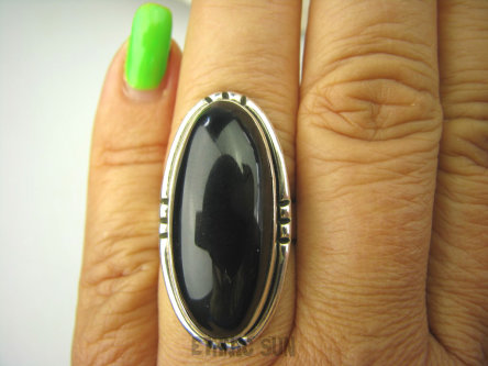 bpe7899 PIĘKNY OKAZ !!!   Pierścień Czarny ONYKS regeneruje SERCE, EGZEMY, PAMIĘĆ r.17 Srebro 925 #
