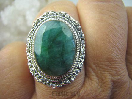 bpee3249 SZMARAGDOWY KLEJNOT !!!! Kunsztowny Pierścień zielony Szmaragd Indyjski Szmaragdy r.19 Srebro 925 #